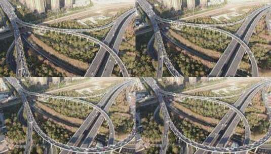 航拍城市拥堵交通车辆行驶高架桥高清在线视频素材下载
