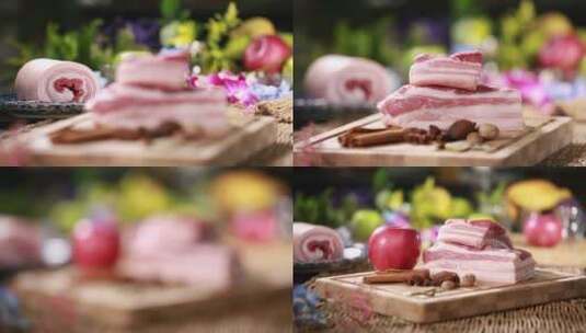 【镜头合集】香料调料和五花肉猪肉高清在线视频素材下载