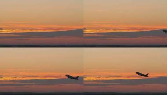 飞机在日落前起飞高清在线视频素材下载