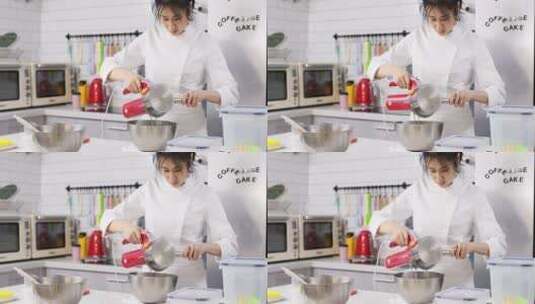 年轻女性烘培师在厨房制作西点甜点高清在线视频素材下载