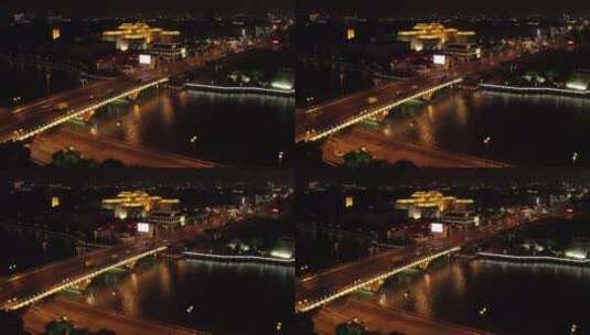 城市航拍 苏州相门桥车流江苏大学夜景 亮灯高清在线视频素材下载