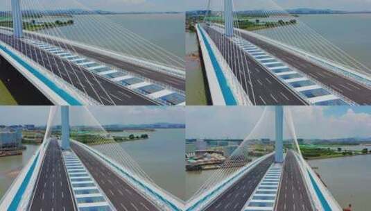 东莞滨海湾大桥桥面右环绕上摇高清在线视频素材下载