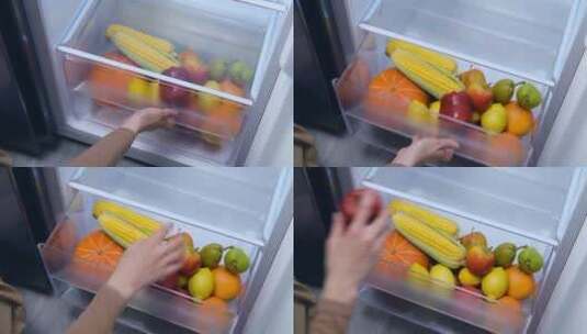 冰箱新鲜水果蔬果高清在线视频素材下载
