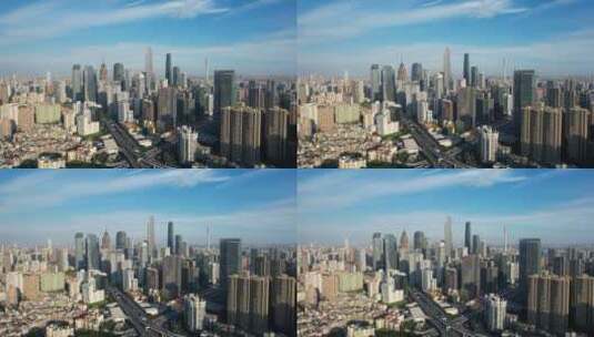 航拍蓝天白云下的广州城市风景线高清在线视频素材下载