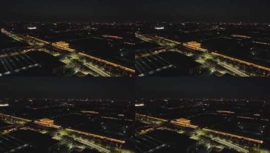 大明宫丹凤门火车站晚上航拍6高清在线视频素材下载