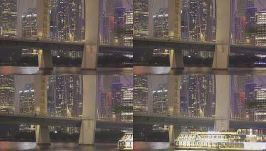 广州落日，猎德大桥，人群，粉色的天，船高清在线视频素材下载