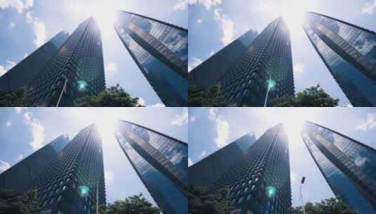 仰拍广州城市建筑，高楼大厦科技城市4k视频高清在线视频素材下载
