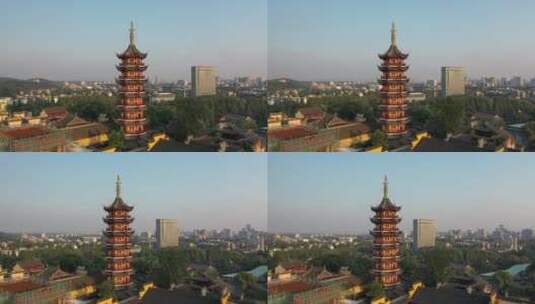 南京鼓楼古鸡鸣寺古建筑城市地标风光航拍高清在线视频素材下载