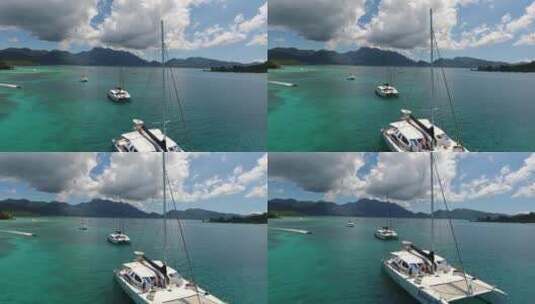 碧绿色的海上的船只帆船快艇高清在线视频素材下载