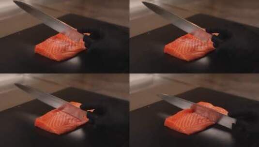 切新鲜的三文鱼高清在线视频素材下载