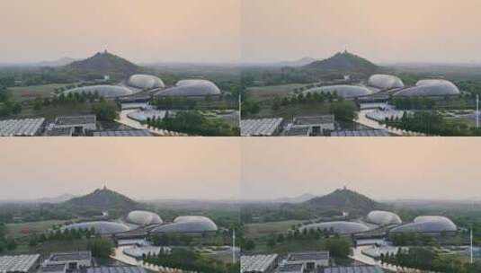 日落大自然风景航拍上海辰山植物园建筑风光高清在线视频素材下载