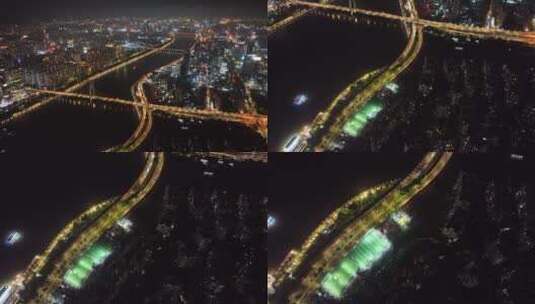 珠江新城夜景航拍高清在线视频素材下载