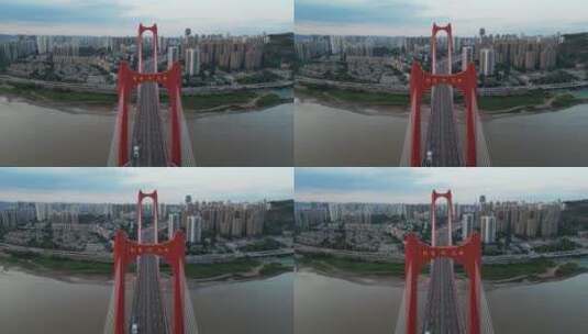 建设中的重庆红岩村嘉陵江大桥美景航拍高清在线视频素材下载