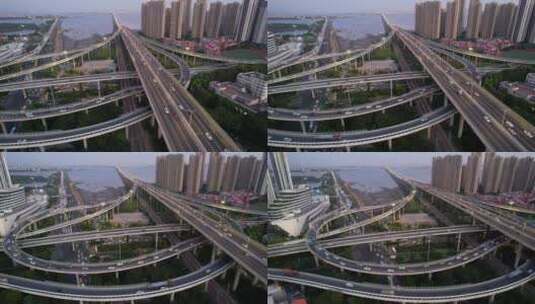 无人机航拍城市立交桥高清在线视频素材下载