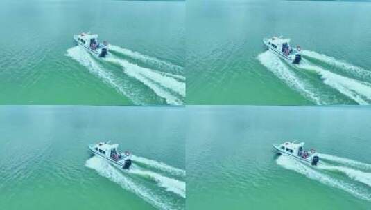 行驶在湖面上的快艇高清在线视频素材下载