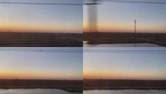 飞驰的高铁列车窗外夕阳晚霞余晖高清在线视频素材下载