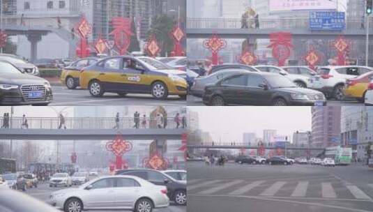 春节过年 中关村桥车流 装饰 多角度高清在线视频素材下载