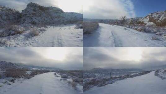 冰天雪地山沟探险行车记录高清在线视频素材下载