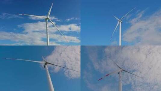 蓝天白云下的风机风车 太阳能风力发电高清在线视频素材下载