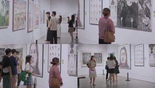 美术馆参观的市民情侣游客美术展合集高清在线视频素材下载