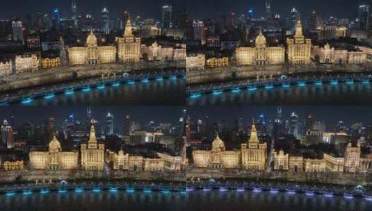 航拍上海外滩万国建筑群夜景高清在线视频素材下载