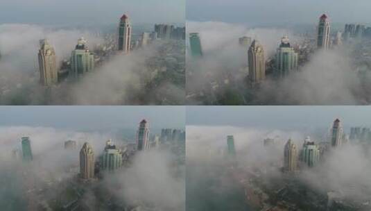 航拍青岛城市平流雾高清在线视频素材下载