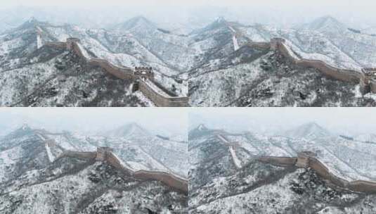 冬季初雪长城航拍原生态环保自由高清在线视频素材下载