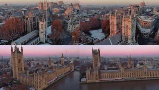 航拍伦敦威斯敏斯特宫泰晤士河英国地标建筑高清在线视频素材下载