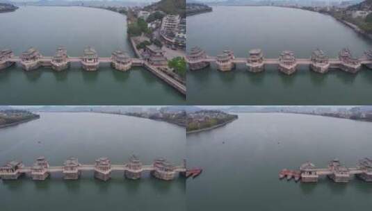 航拍潮州广济桥建筑景观高清在线视频素材下载