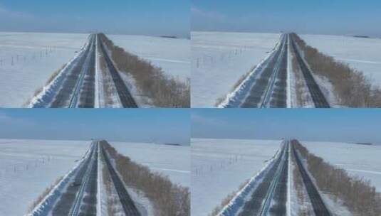 穿越草原的高速公路国道汽车白毛风风吹雪高清在线视频素材下载