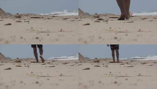 沙滩步行，走路，脚步特写原素材高清在线视频素材下载