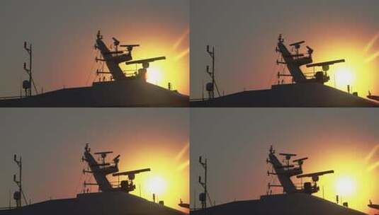 夕阳下船舶雷达通讯装置高清在线视频素材下载