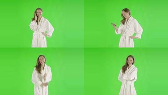 女人绿幕剪出浴袍美容健康高清在线视频素材下载