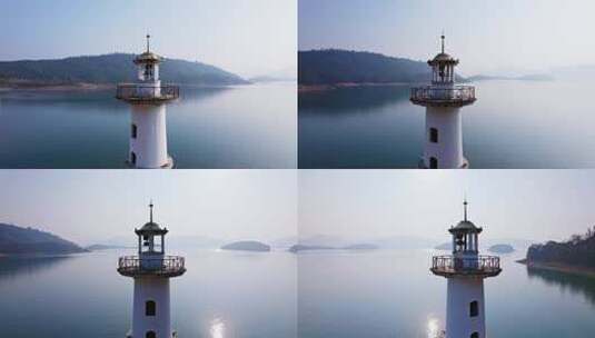 杭州千岛湖和灯塔航拍高清在线视频素材下载