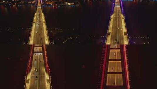 航拍上海卢浦大桥夜景高清在线视频素材下载