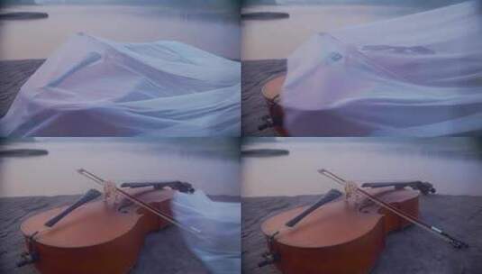 江边的大提琴丝绸拉开高清在线视频素材下载