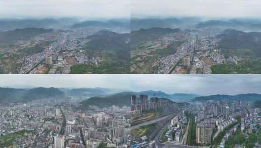 4K航拍湘西州吉首市清晨城市全貌合集高清在线视频素材下载
