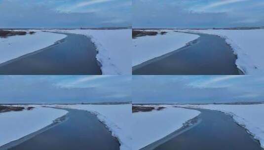 航拍海拉尔河不冻河初春雪景高清在线视频素材下载