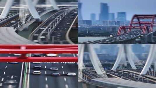 广州新光大桥和洛溪大桥移轴特效航拍竖屏高清在线视频素材下载