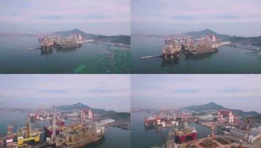 4k航拍山东烟台来福士造船厂高清在线视频素材下载