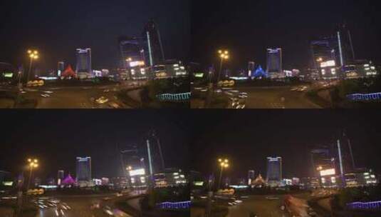 武汉城市夜景光谷转盘岔口车流夜景大全景高清在线视频素材下载