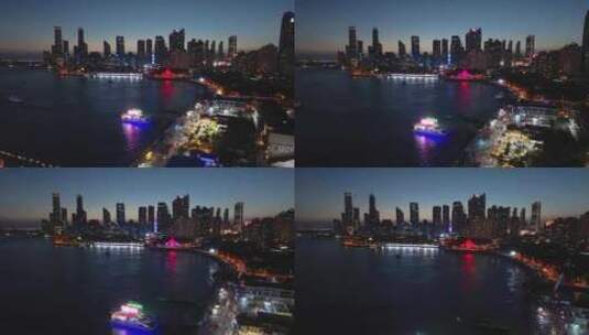山东青岛市浮山湾夜景航拍高清在线视频素材下载
