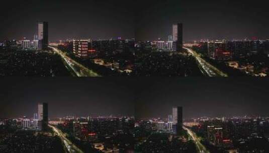 航拍杭州彩虹快速路与滨江城市夜景高清在线视频素材下载