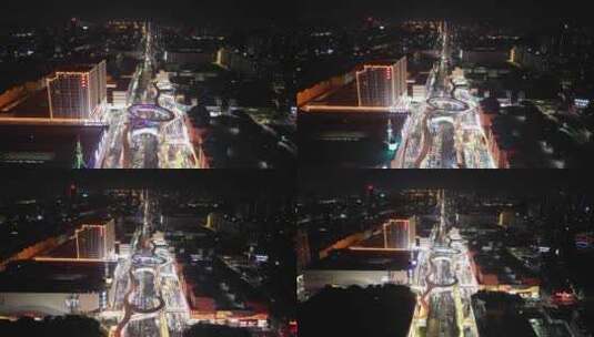 航拍山东聊城利民路铁塔天桥夜景高清在线视频素材下载