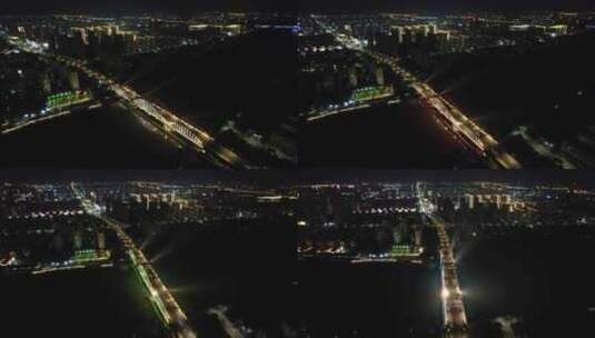 江苏宿迁大桥夜景灯光航拍高清在线视频素材下载