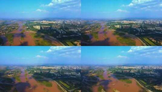 黄河平原-黄河大景航拍-生态城市高清在线视频素材下载