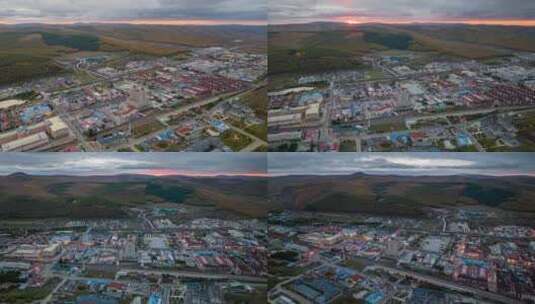 阿尔山市区 航拍 日转夜 城市 内蒙古高清在线视频素材下载