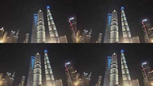 上海外滩陆家嘴金融中心三件套夜景仰视环绕高清在线视频素材下载