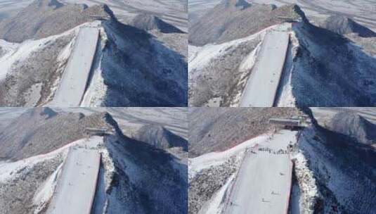 内蒙古呼和浩特马鬃山滑雪场缆车雪景航拍高清在线视频素材下载