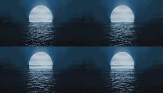 湖面月夜海上生明月月亮高清在线视频素材下载
